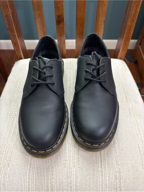 Dr. Martens Black Leather 3-Eye Shoes with Yellow Stitching